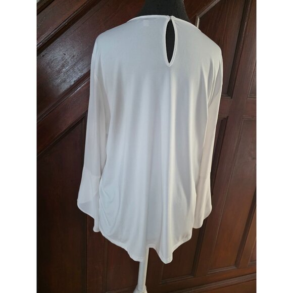 White Long Sleeve Draped Keyhole Blouse By 41 Hawthorn In Size Large - Picture 4 of 11